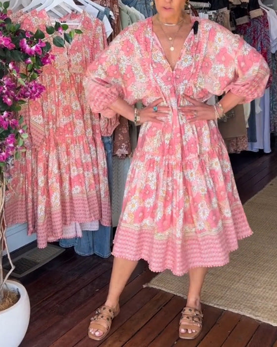 V-neck sweet printed dress