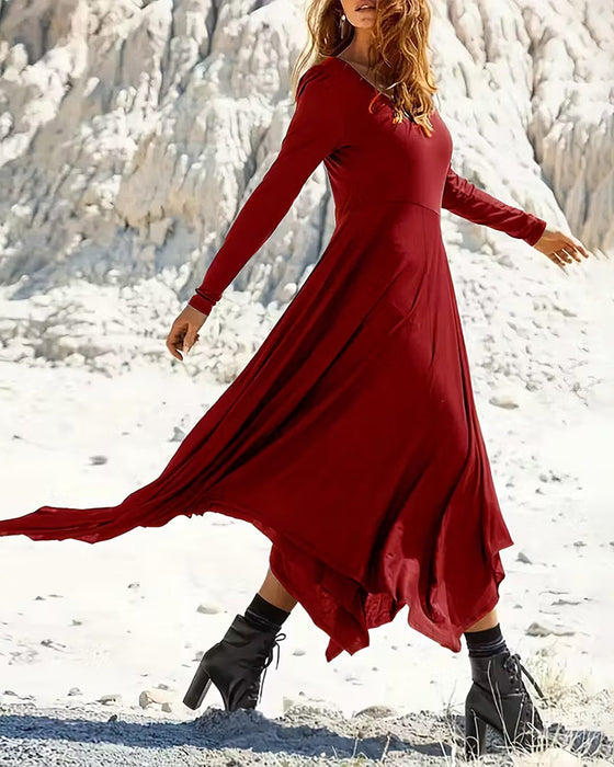 Irregular Hem Long-Sleeved Dress