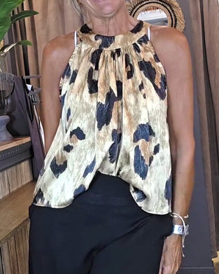 Leopard Print Crew Neck Tank Top