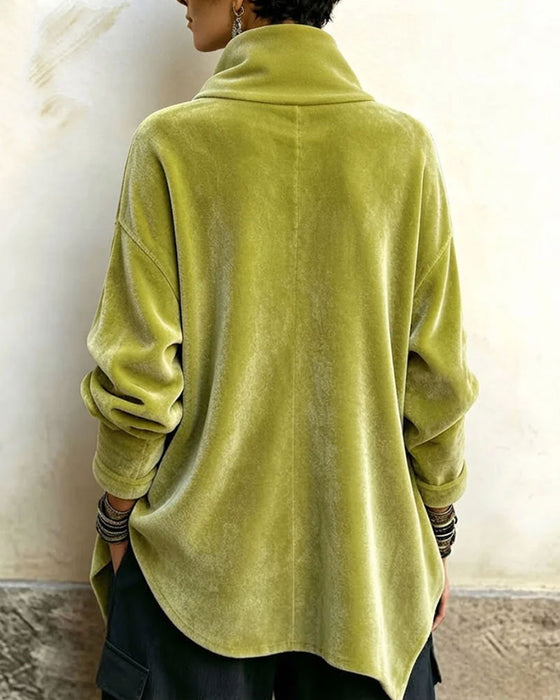 Stand Collar Diagonal Button Irregular Top