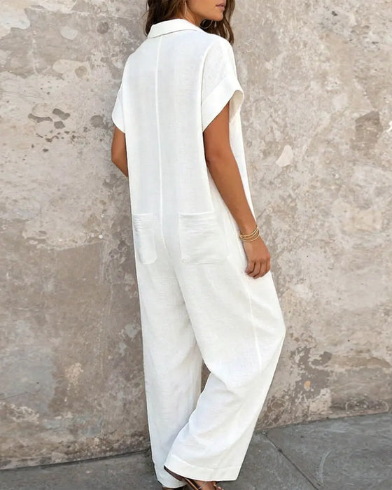 Casual Lapel Solid Color Jumpsuits