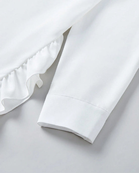 Lapel ruffled solid color shirt