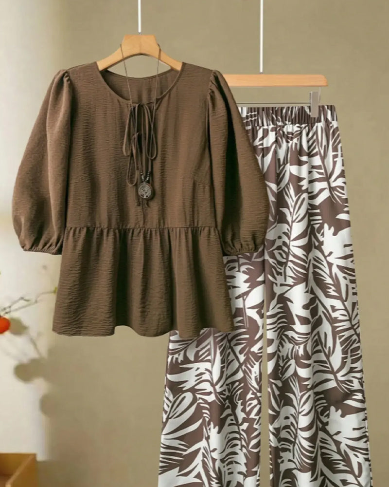 Casual Puff Sleeve Two-Piece Set