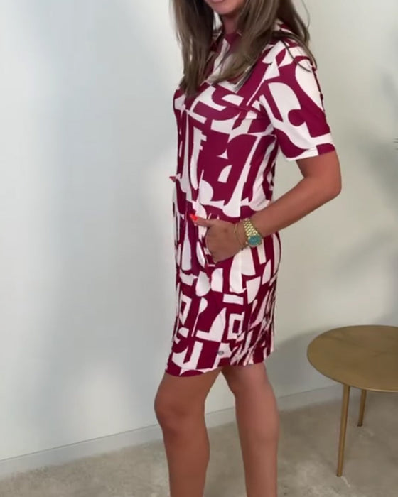 Geometric Print Short Sleeve Mini Dress