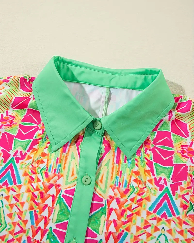 Lapel Colorful Print Shirt Dress