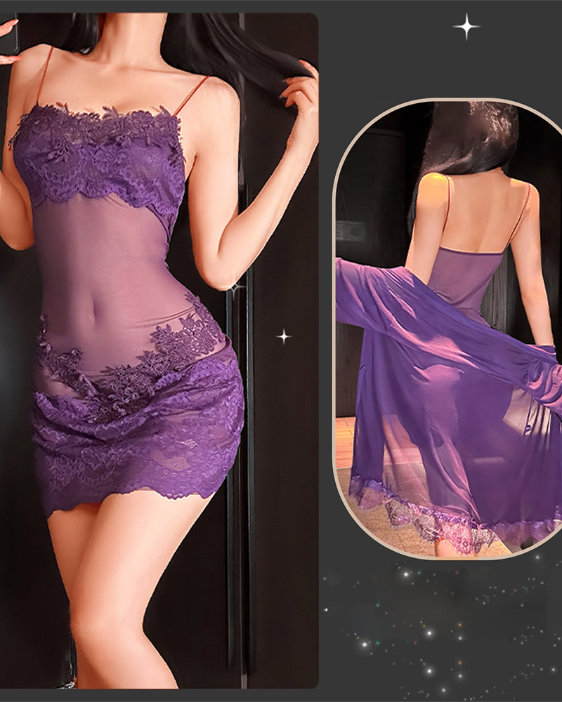 Solid Color Ruffled Nightgown Set