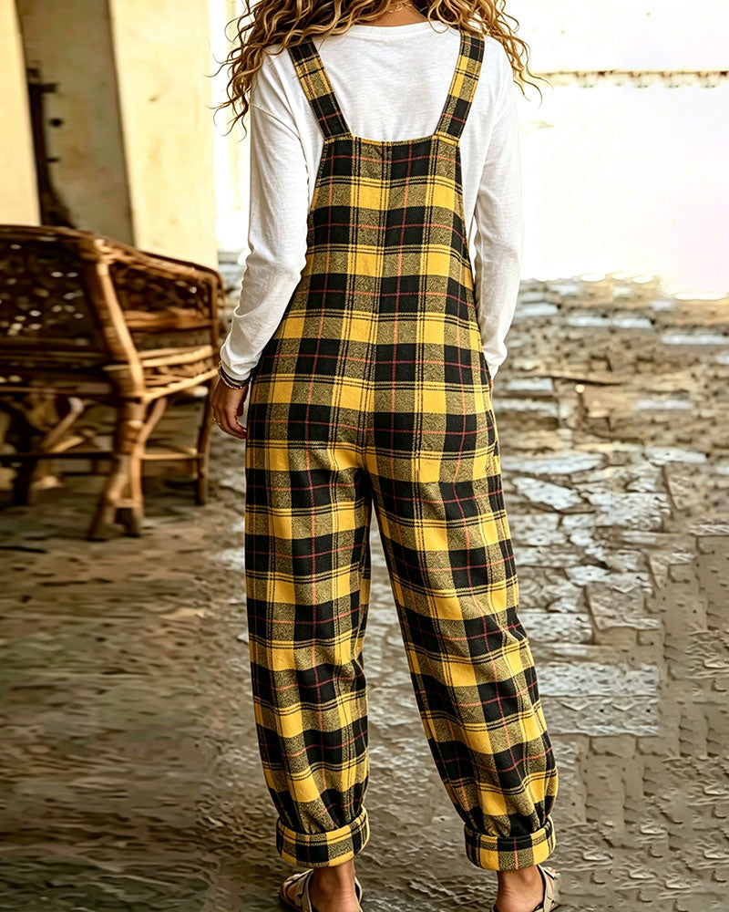 Check Button Pocket Jumpsuits