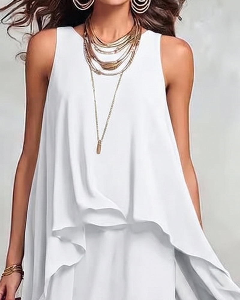 Crew Neck Sleeveless Irregular Dress