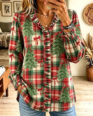 Christmas Plaid Christmas Tree Print Shirt