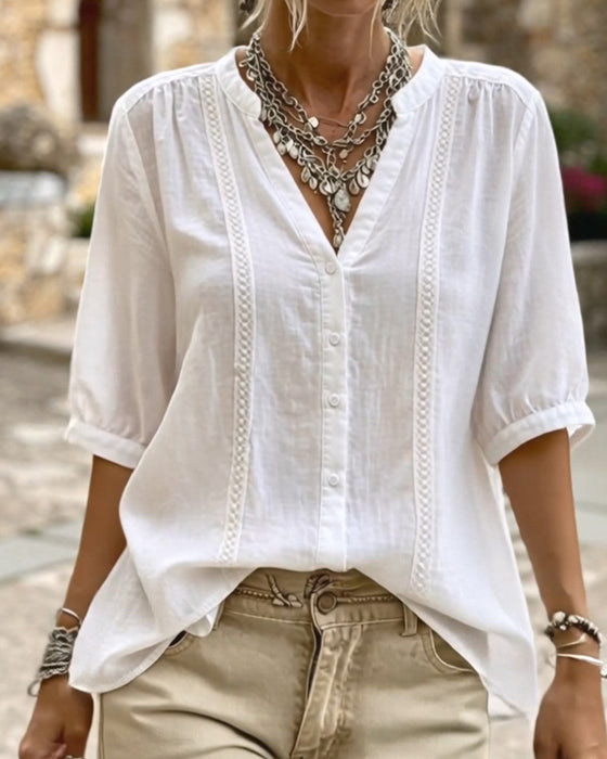 Solid Color Half Sleeve Blouse