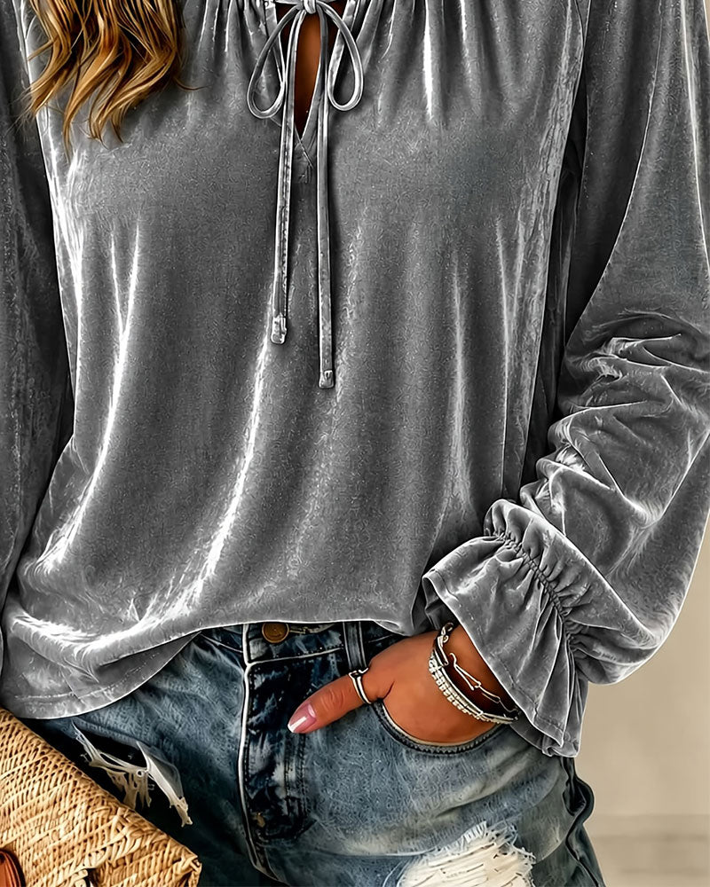 Drawstring Cutout Ruffled Blouse