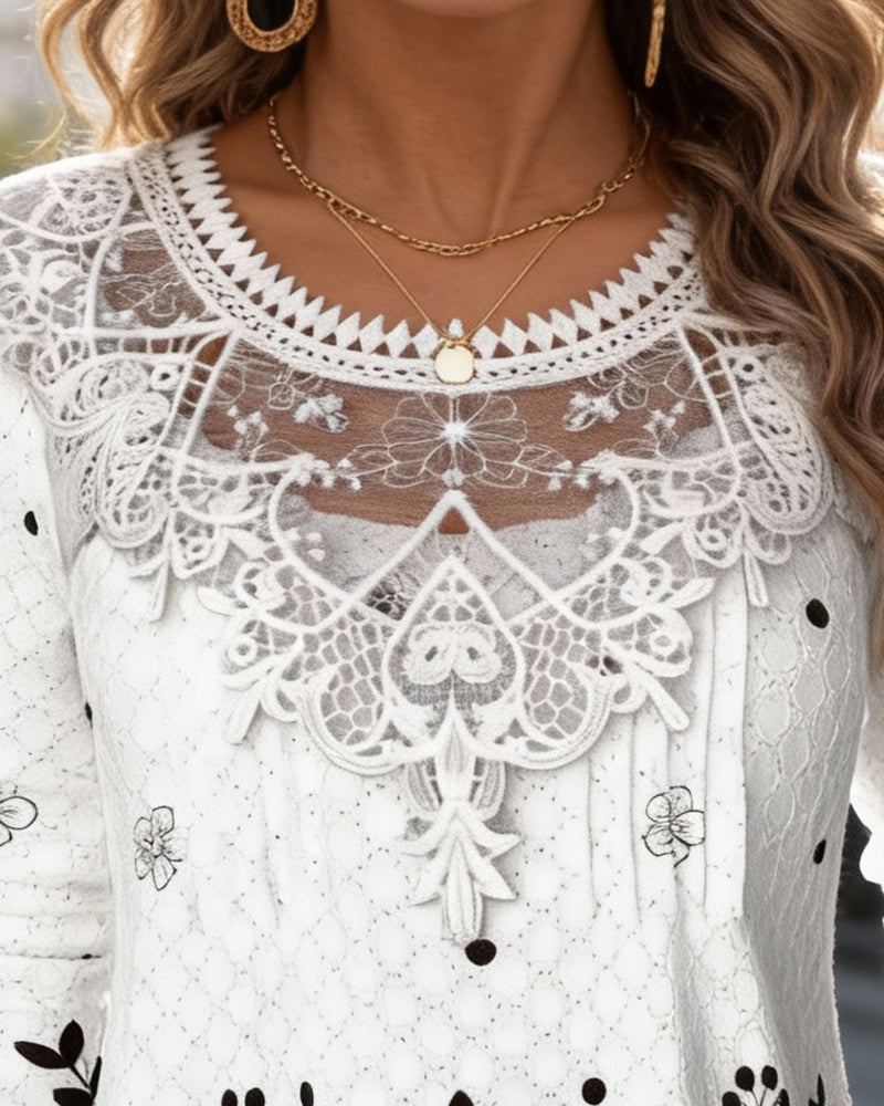 Long-Sleeved Patchwork Printed Top