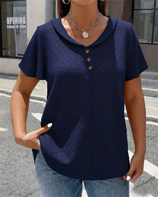 Cut-Out Peter Pan Collar Short Sleeve Blouse