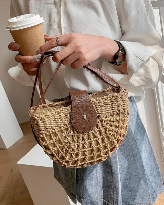 Boho Semicircular Shape Hollow Out Straw Bag