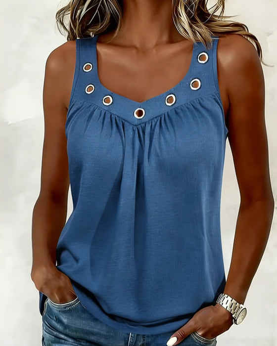 Metal Buckle V-Neck Sleeveless Tank Top