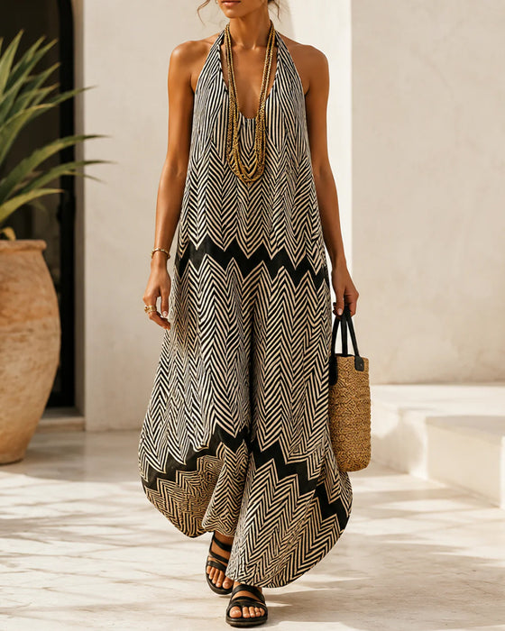 Halter Sleeveless Striped Dress