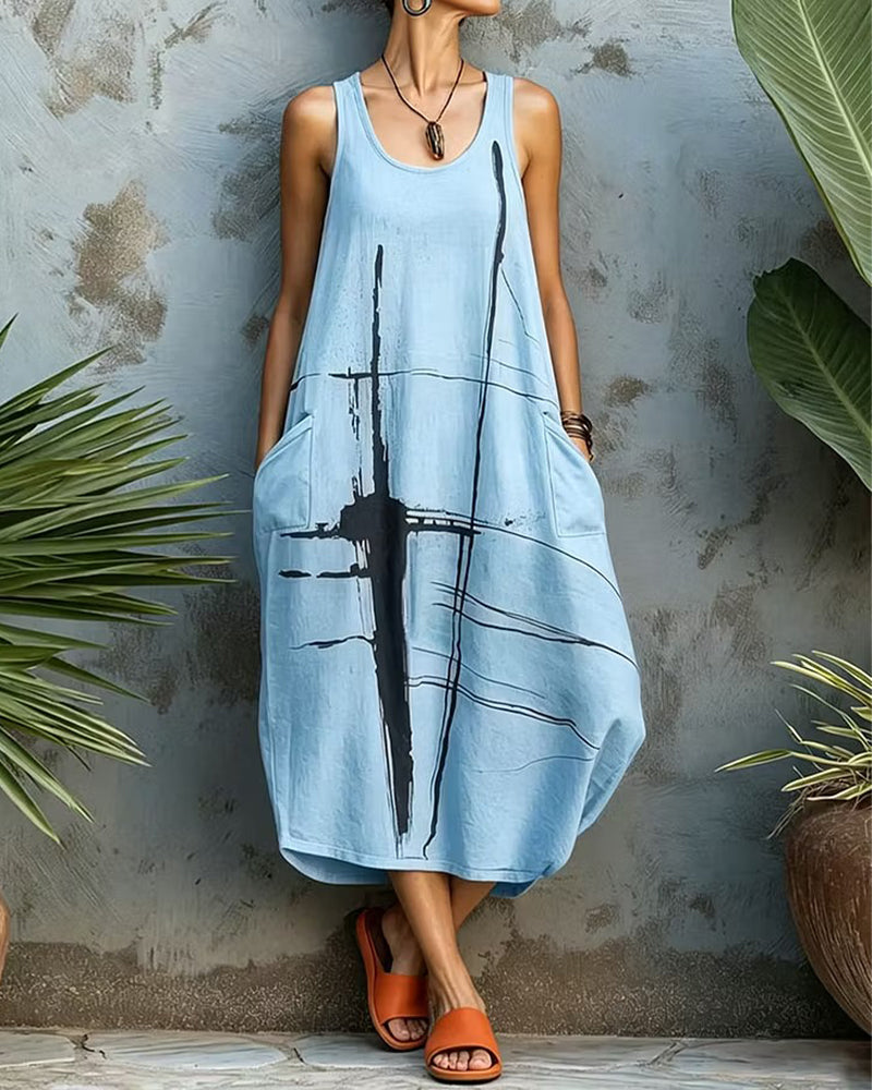 Casual Print Sleeveless Maxi Dress