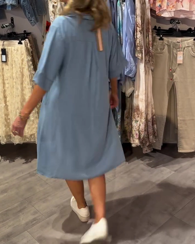 Lapel Button A Hem Dress