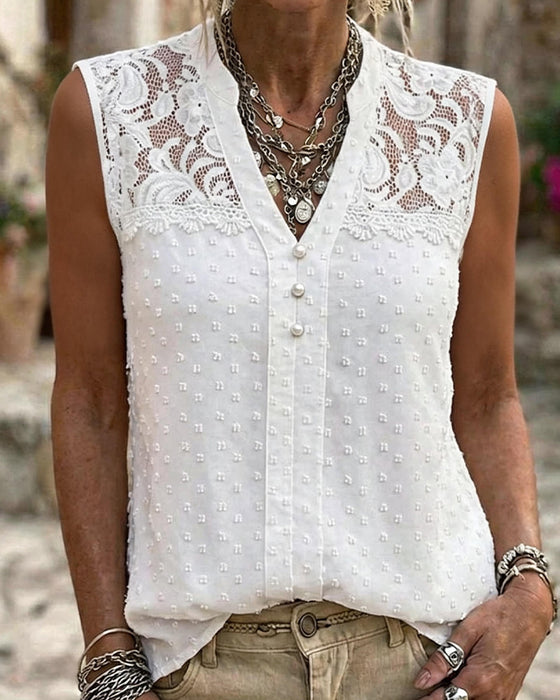 Lace Jacquard Sleeveless Tank Top