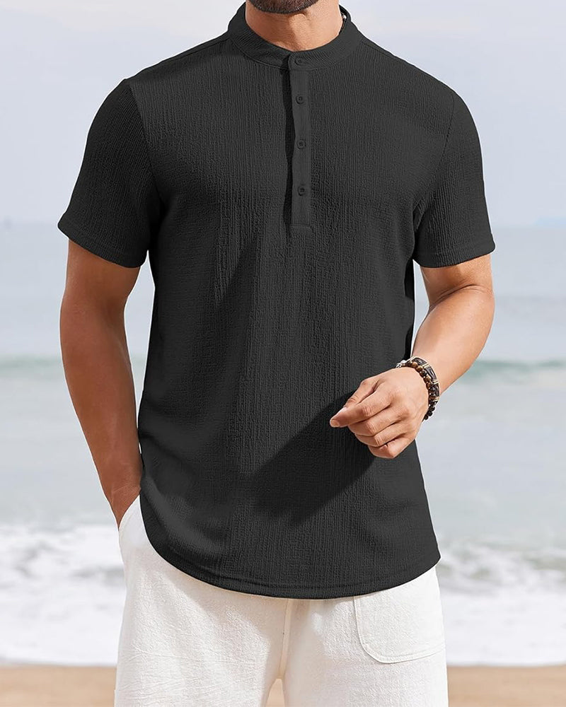 Solid Color Loose Henley Shirt