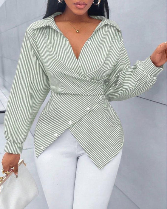 Stripe Tie Long Sleeve Blouse