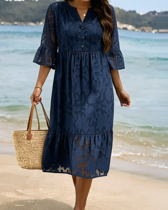 Elegant Sophisticated Ruffle Lace Dress