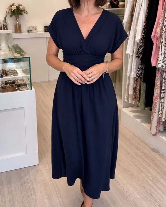 V-Neck Waist-Cinching A-Line Dress