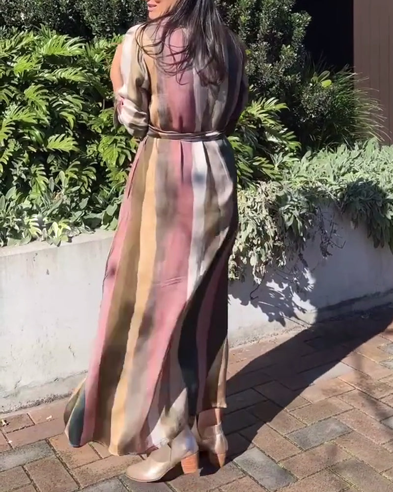 Lapel striped button casual dress