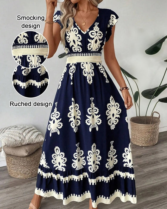 Casual V-Neck Printed Dress