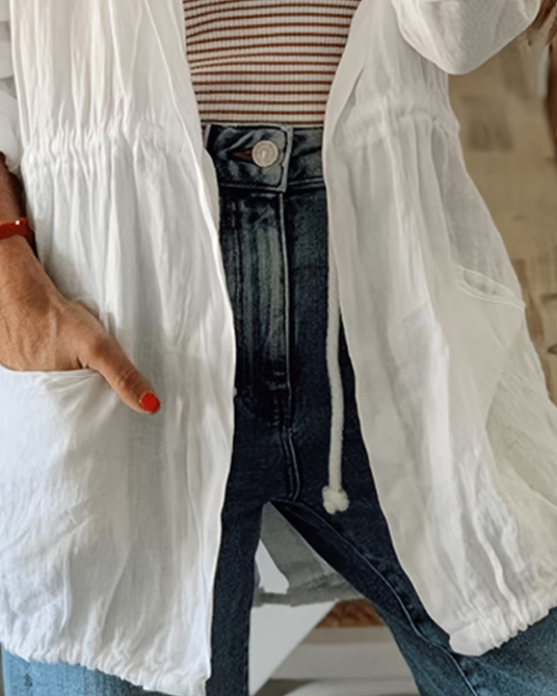 Hooded Casual Solid Drawstring Coat