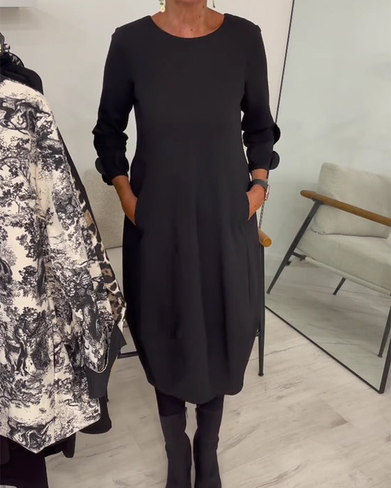 Crewneck Loose Fit Draped Casual Dress