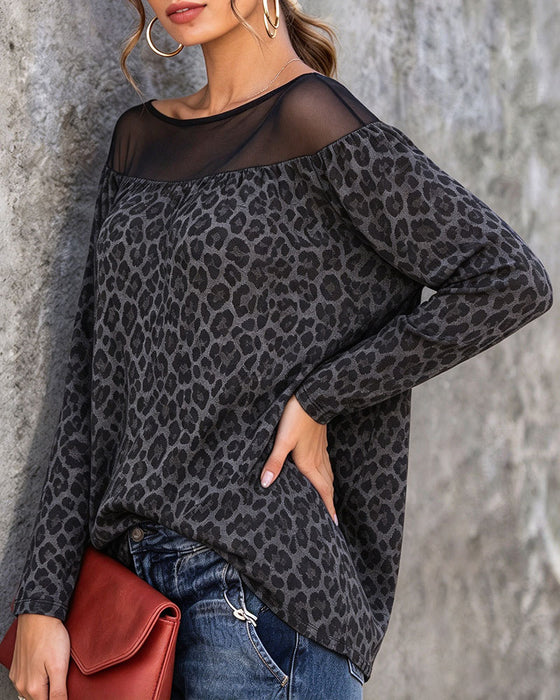 Leopard Mesh Patchwork Top