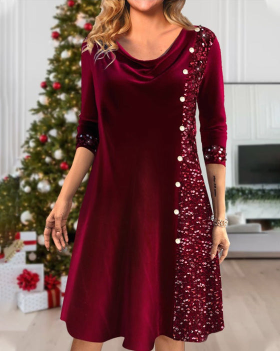 Sequined long sleeve elegant dress