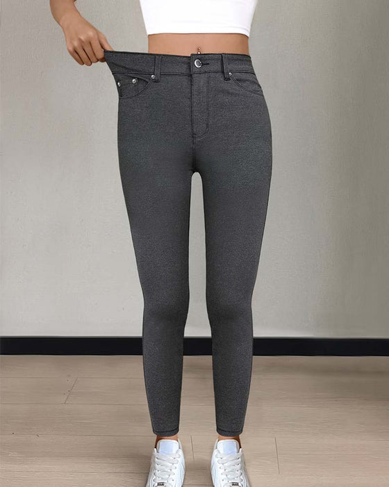 Women's Pocket Solid Skinny Casual Pant
