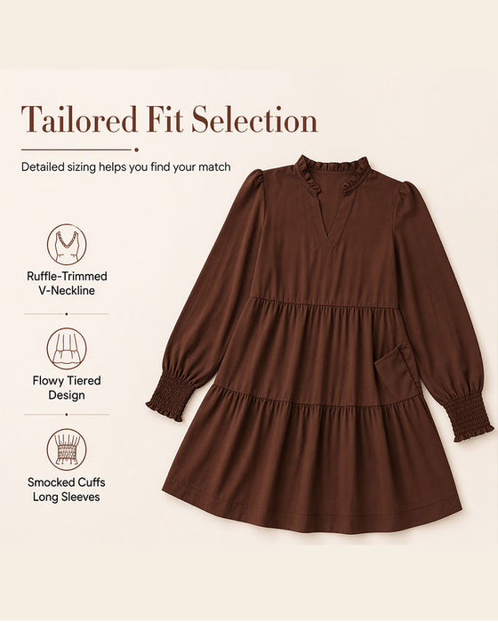 V-Neck Puff Sleeve Tiered Dress