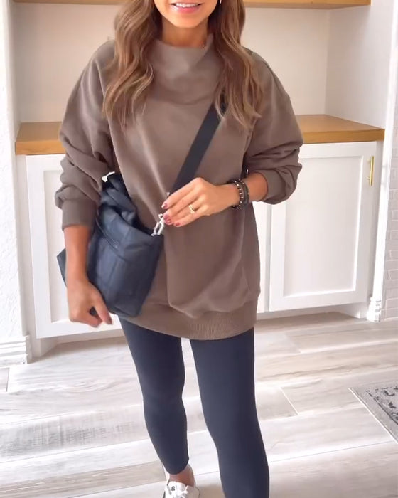 Retro solid color split stand collar sweatshirt