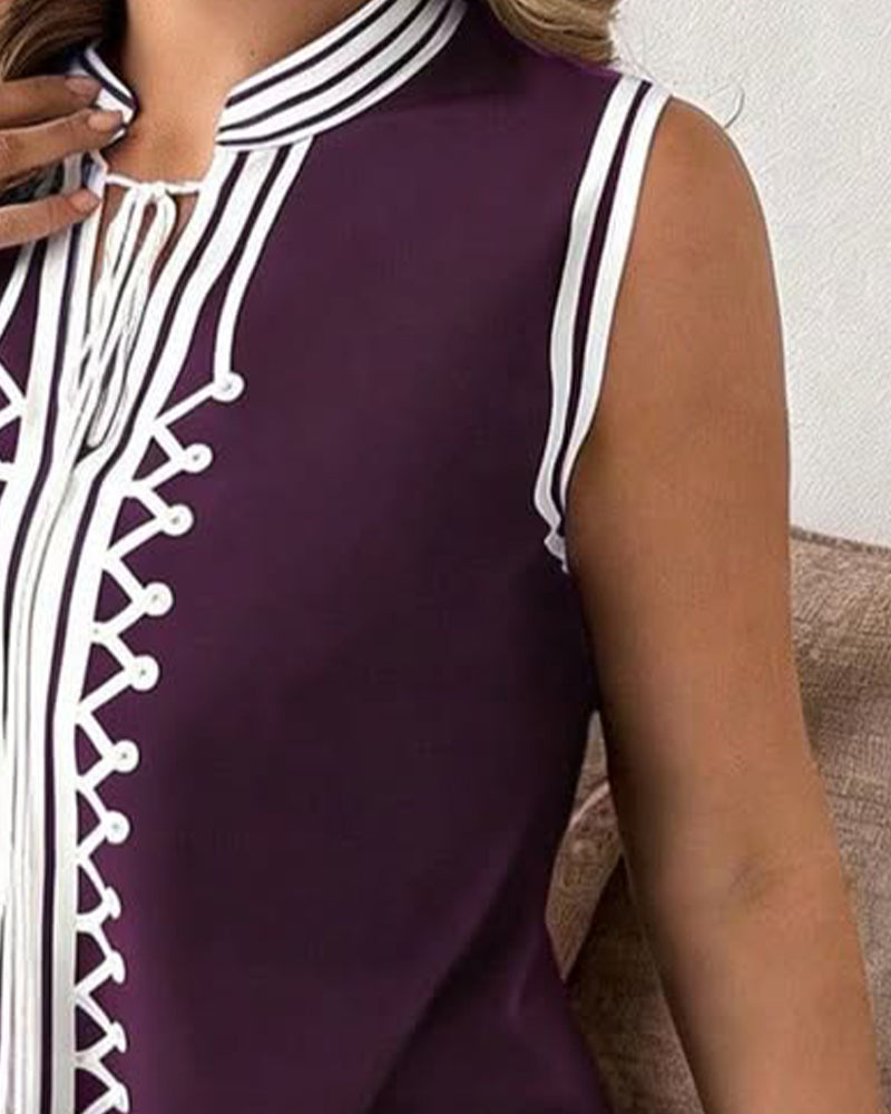 White Tape Sleeveless Slit Maxi Dress