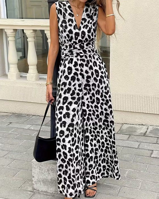 Leopard print sleeveless jumpsuit