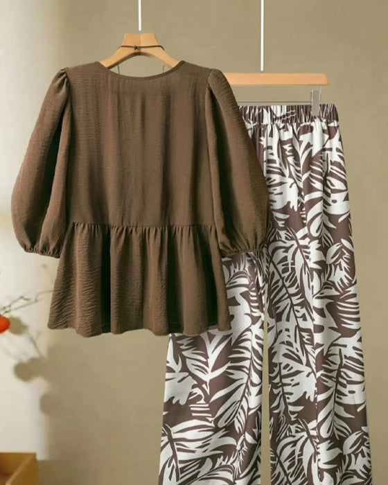 Casual Puff Sleeve Two-Piece Set