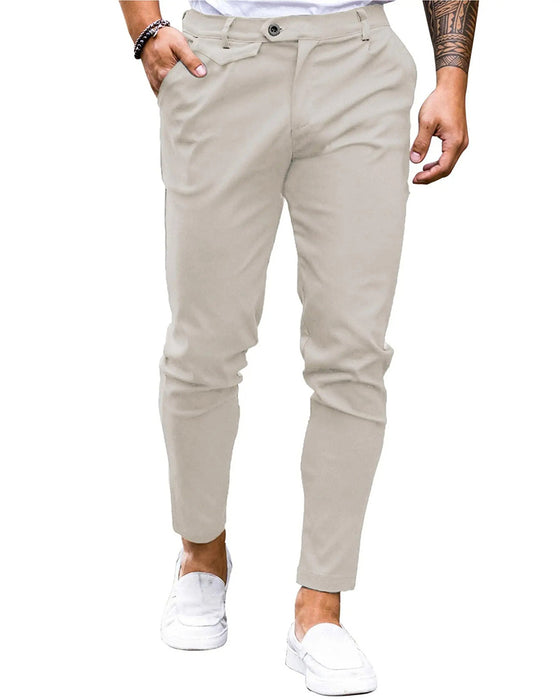 Solid Color Button Front Slim Fit Casual Pants