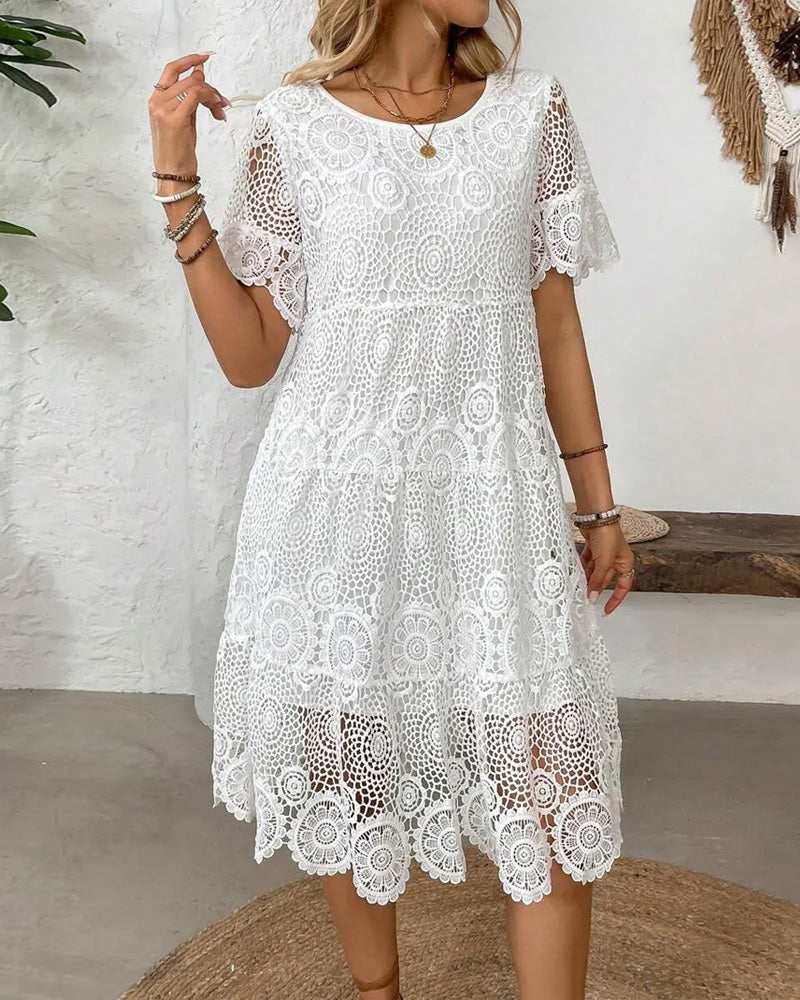 Cut-Out Lace Crewneck Dresses