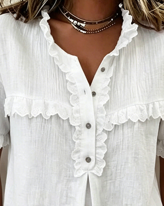 V-Neck Half Placket Blouse