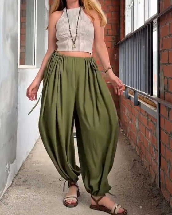 Loose Drawstring Wide Leg Pants