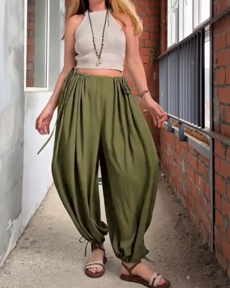 Loose Drawstring Wide Leg Pants