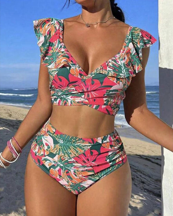 Ruffled backless bikini swimsuit
