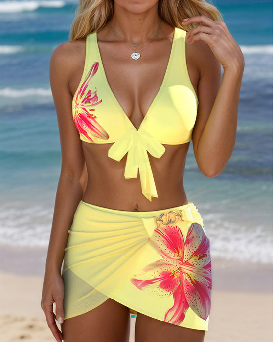 Petal Print Skirt-Style Two-Piece Bikini