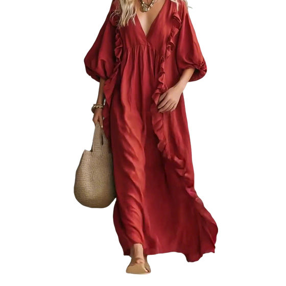 V-Neck Lantern Sleeve Loose Dress