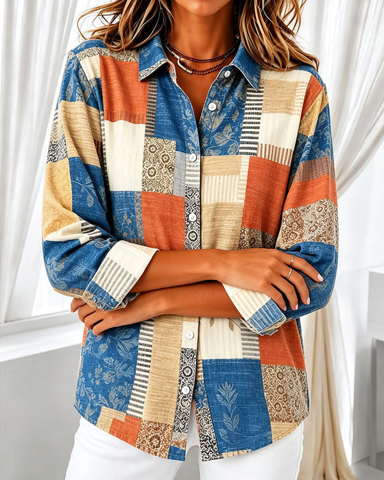 Plaid Color-Block Casual Shirt