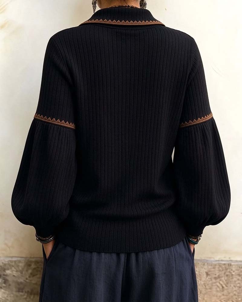 Lapel Button Lantern Sleeve Coat