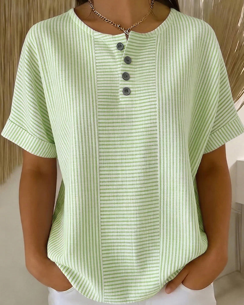Round Neck Short Sleeve Blouse
